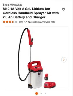 Milwaukee M12 12-Volt 2 Gal. Lithium-Ion Cordless Handheld Sprayer Kit with 2.0 Ah Battery and Charger use like new