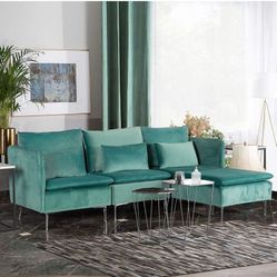 Velvet Green Couch (small & Convertible)