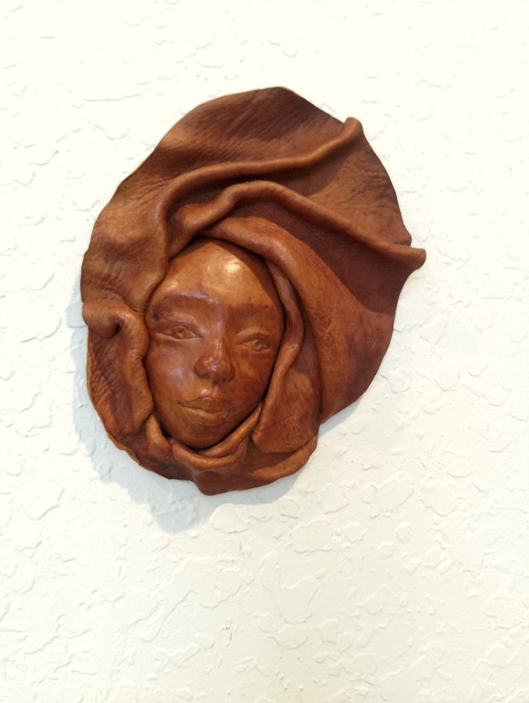 Vintage Leather Wall Mask Face Handcrafted Sculpture