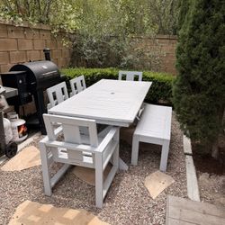 Pottery Barn Outdoor Dining Set (Table + Bench + 4 Chairs) – Needs Refinish