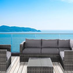 4 Piece PE BEAUTIFUL Wicker Rattan Pool Patio Garden Set with Cushions, Grey. Magari Furniture Outdoor SJ-15125 Complete