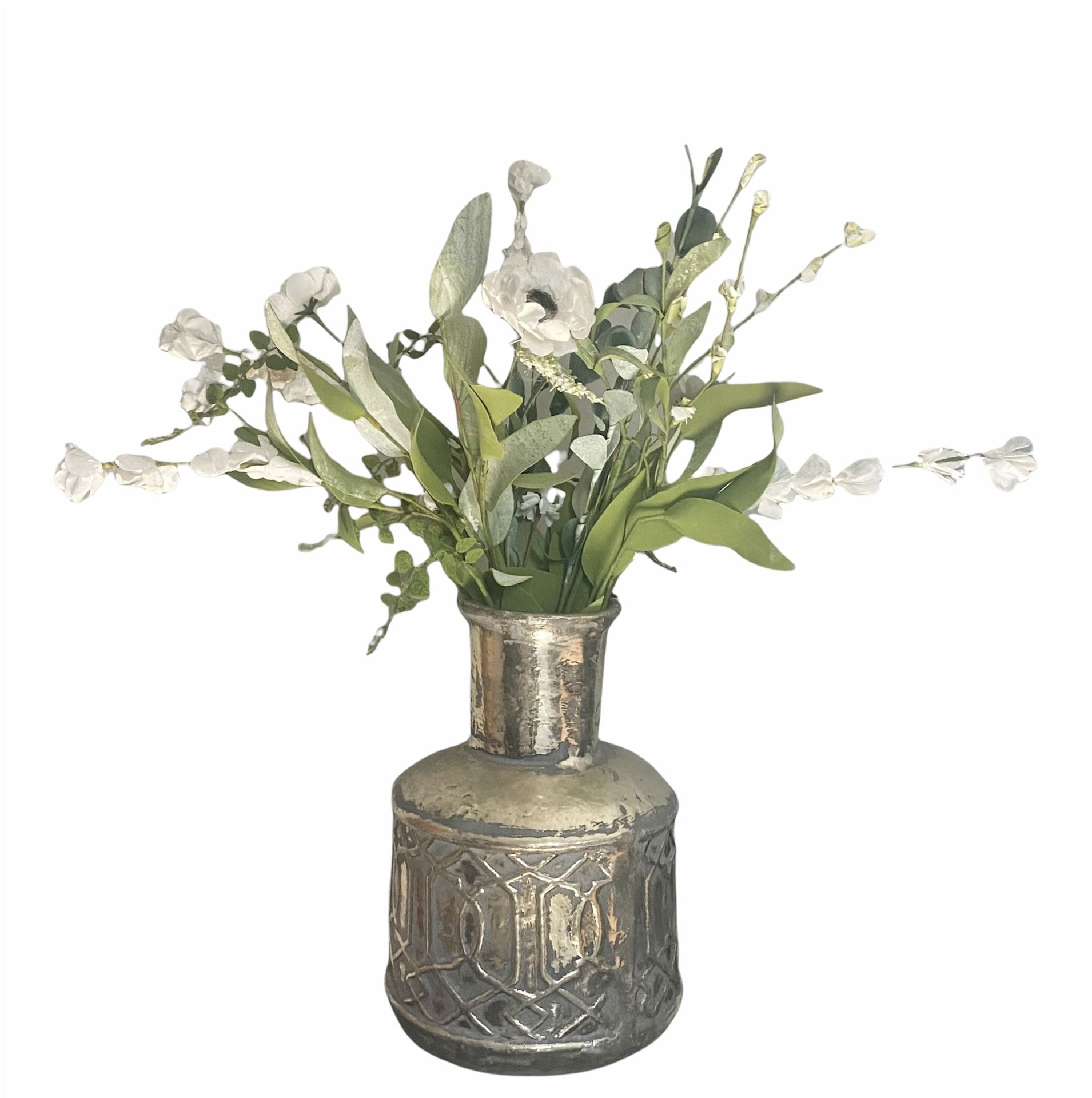 Pier 1 Imports  Faux Wild Flowers In Vintage Gold Vase