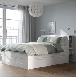 Bed frame with storage & headboard, white/Luröy, Full