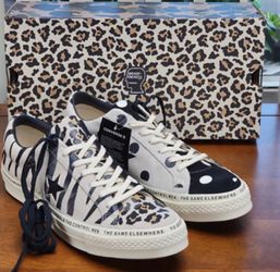 New Converse  size 11.5 men’s One Star x Brain Dead  Zebra Leopard Polka Suede Black Off White