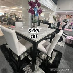 Thanksgiving 5 Piece faux marble top counter height dining table set 