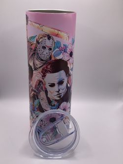 Tumbler For Sale Coffee Cups For Sale Valentines Day Gifts For Sale Pink Michael Myers Horror Cup Flowers