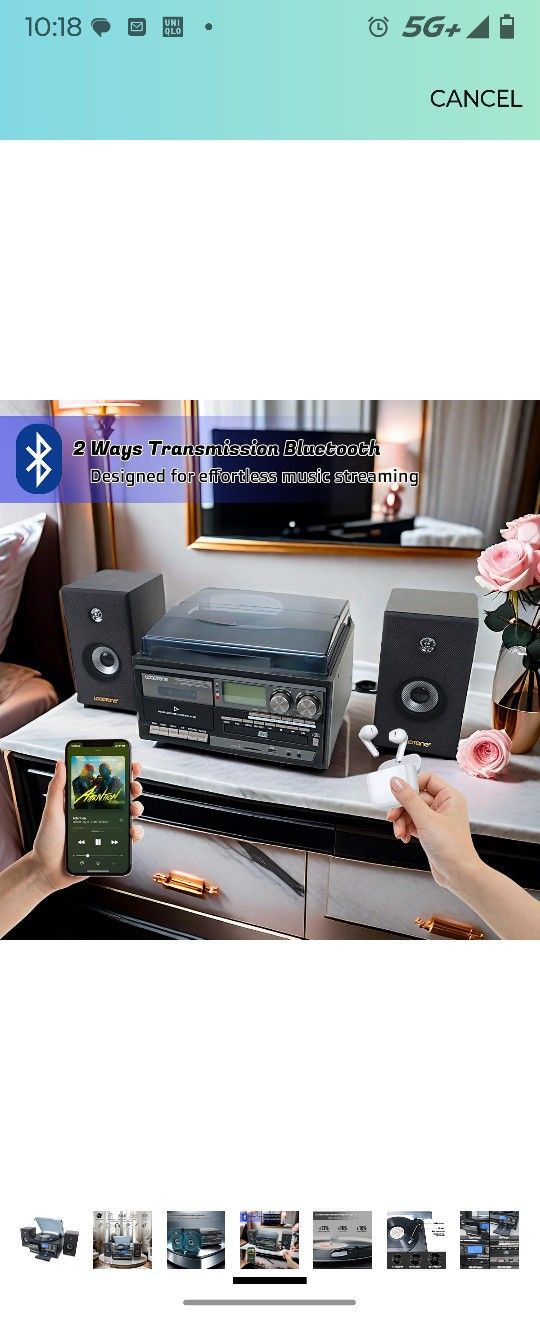 LoopTone Vinyl Record Player with Dual 15W External Speakers 10 in 1 3 Speed Bluetooth Vintage Turntable CD Cassette Player AM/FM Radio USB Recorder A