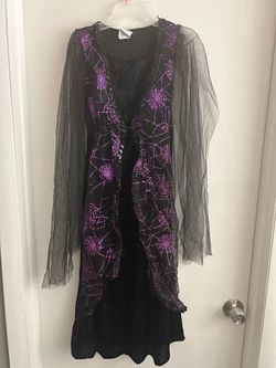 Black Purple Spiderweb Witch Halloween Costume Dress