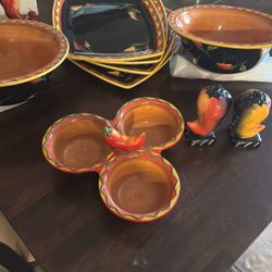 Brand New Santa Fe Clay Art Dishes Set Of 9