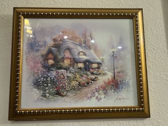 Andrés Olpinas framed cottage print  Gold frame English Country Garden Lamdscape
