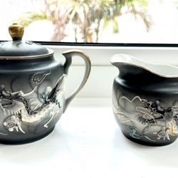 Japanese Moriage Dragonware Sugar And Creamer Set