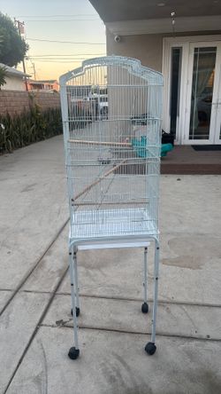 Topeakmart White Open Top Metal Bird Cage with Rolling Stand, 64" H
