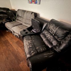 Reclining Sectional Couch w/ Cup Holders & Storage – Worn but functional