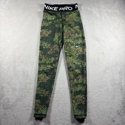 Nike Pro Leggings Women’s XS Green Floral Dri Fit Swoosh Running Gym #3A