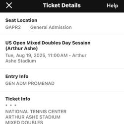 US OPEN TICKET