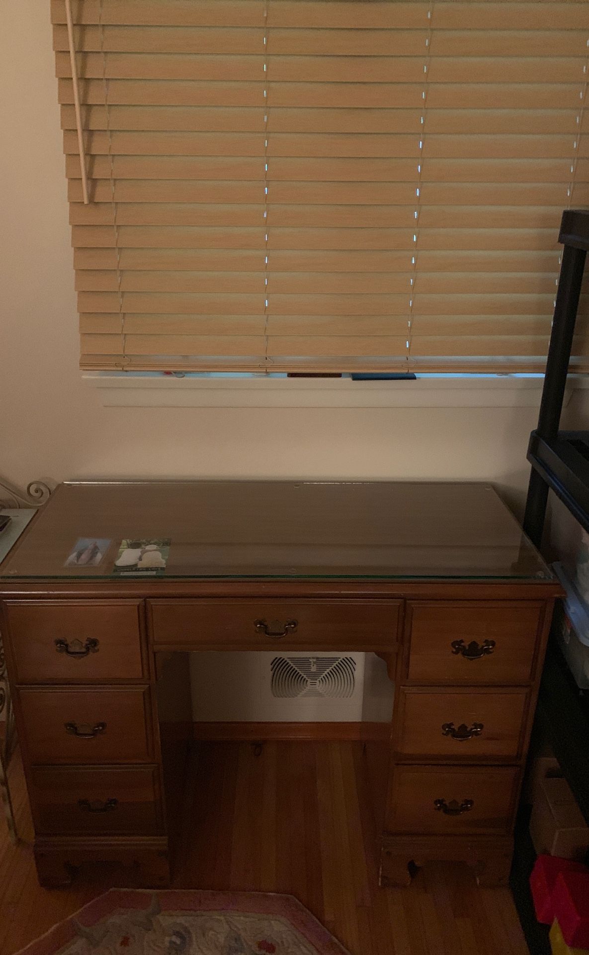 Wooden Desk with glass top