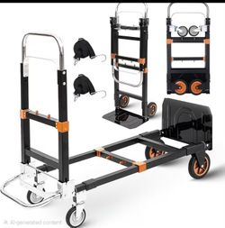 3In1 Heavy Duty Folding Hand Truck, Convertible Portable Dolly with Telescopic Handle, Foldable Utility Cart with Wheels