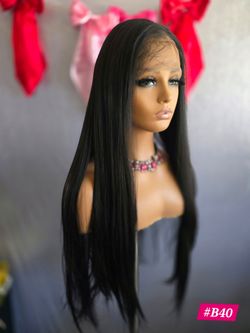 13x6 synthetic hair wig  straight 32" new black