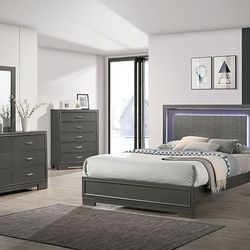 Brand New Grey 4pc Queen Bedroom Set (Available In California & Eastern King)