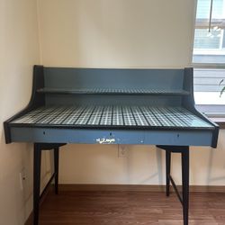Vintage Wood Desk with Glass Top