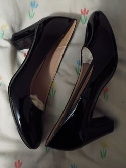 Black Patent Leather Block Heel Pumps