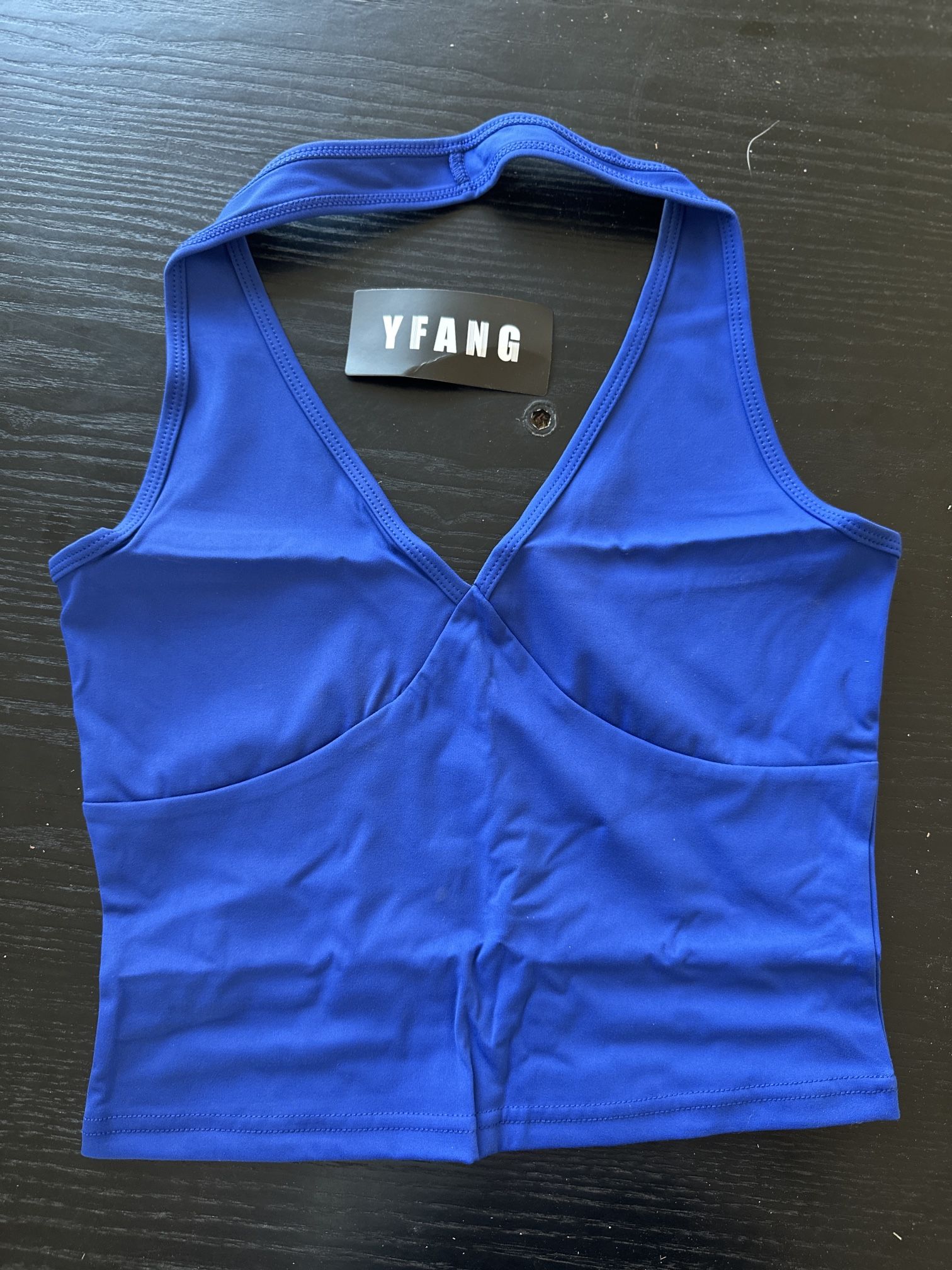 YFANG Women's Halter Deep V Neck Crop Tank Top Backless Sleeveless Slim Fitted