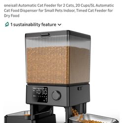 oneisall Automatic Cat Feeder for 2 Cats, 20 Cups/5L Automatic Cat Food Dispenser for Small Pets Indoor, Timed Cat Feeder for Dry Food