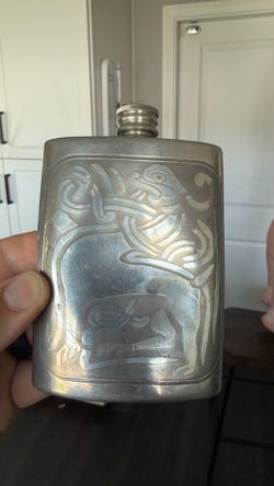 Vintage Edwin Blyde Celtic Pewter Hip Flask
