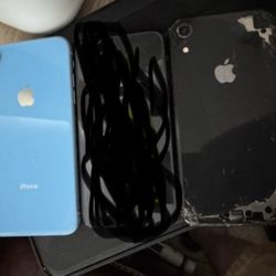 (lot Of 2) 1- Iphone Xr Board In Broken Housing + 1- Blue Donor Xr Good Housing And Lcd (bad Board) 