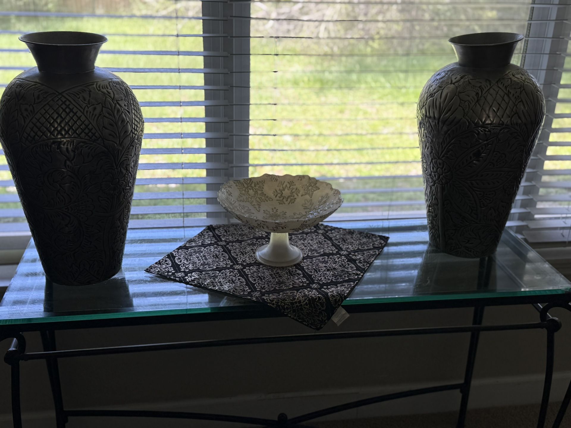 2 Gray Metal Antique Vase