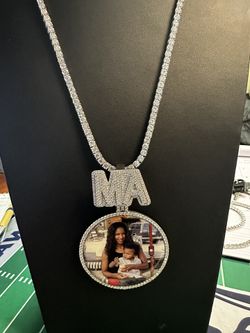 Custom Silver VVs Moissanite Photo Pendant With 4mm Tennis Chain