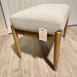 Brand New Wood And Boucle Oatmeal Ottoman By Hearth And Hand