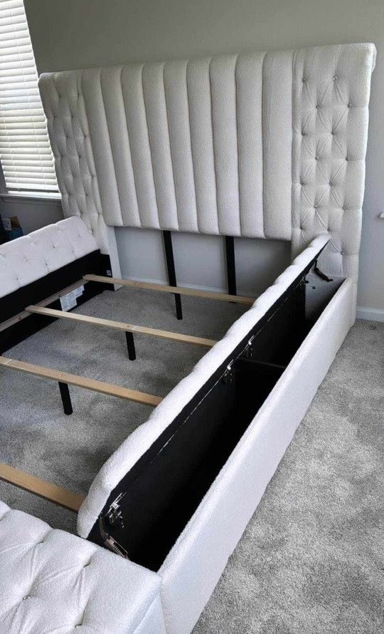 LH π$39 Down Payment π Contemporary Luxury Ivory Cream Queen Bed With Storage