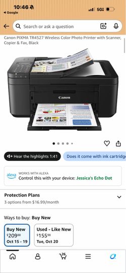 Canon PIXMA TR4527 Wireless Color Photo Printer with Scanner, Copier & Fax, Black Product Images and Videos