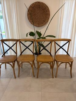 Set of 4  Dining Chairs with Rattan Seats