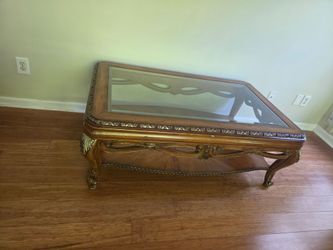 Ornate Wood and Glass Coffee Table