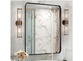 24x36 Black Framed Bathroom Vanity Mirror Wall Mounted Shatterproof Glass