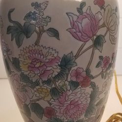Vintage mid 20th century Chinoiserie floral lamp Hand Painted
