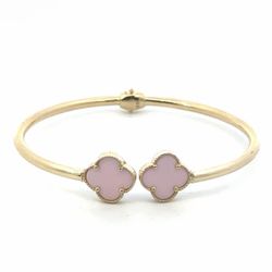 Woman’s Ladies 10k Yellow Gold Hinged Pink Clover Bangle Bracelet GP3120305