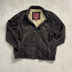 Vintage Suede Leather Jacket Dark Brown Size Large Mens