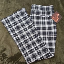 IMAN Global Chic 360 Slimming Boot-Cut Pants Black Plaid Women's Size Large