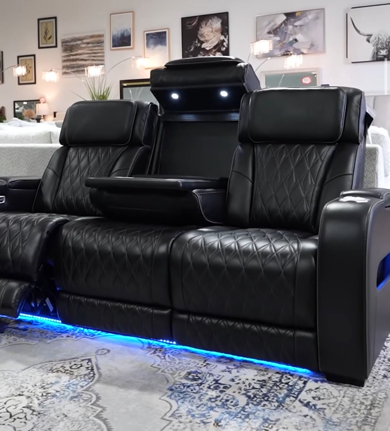 Power Recliner Sofa With Floor Light/Reading Lights, Cupholders And Phone Charging Stations💯🇺🇸