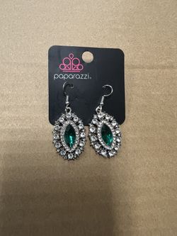 Paparazzi Green Marquise Rhinestone Dangle Earrings
