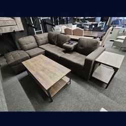 Sectional Brown Fabric