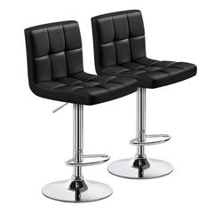 Bar Stools Set of 2, Adjustable PU Leather Swivel Barstools, Modern Counter Stools with Back and Footrest, Counter Height Barstools for Bar, Kitchen, 