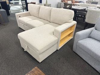Sectional with Right Chaise, Pull-out Bed, Hidden Storage and Shelves, Charging Ports