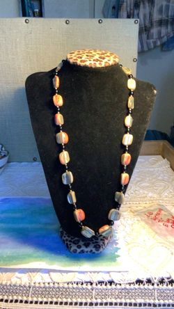 Vintage Les Bernard Signed Polished Abalone Mother of Pearl Shell Bead Necklace