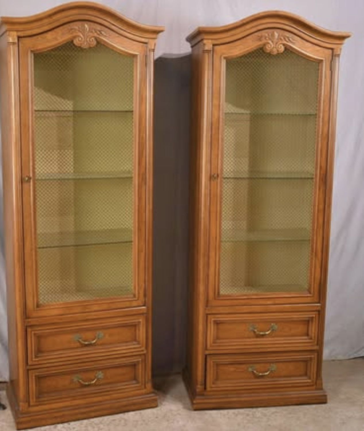 Antique - Solid Walnut - Henredon Tall Curio Cabinet - Set Of 2