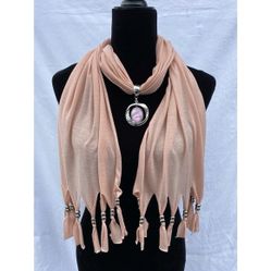 Nude Pink Scarf With Gem
