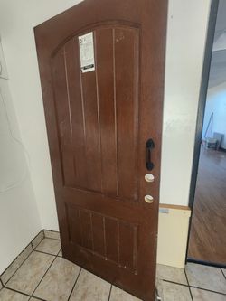 Trinity Glass International Mahogany Fiberglass Exterior Door – $200